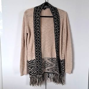 Small dynamite black & beige acrylic knit Open front cardigan vest sweater